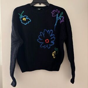 Desigual Black Sweater with Colorful Floral Design
